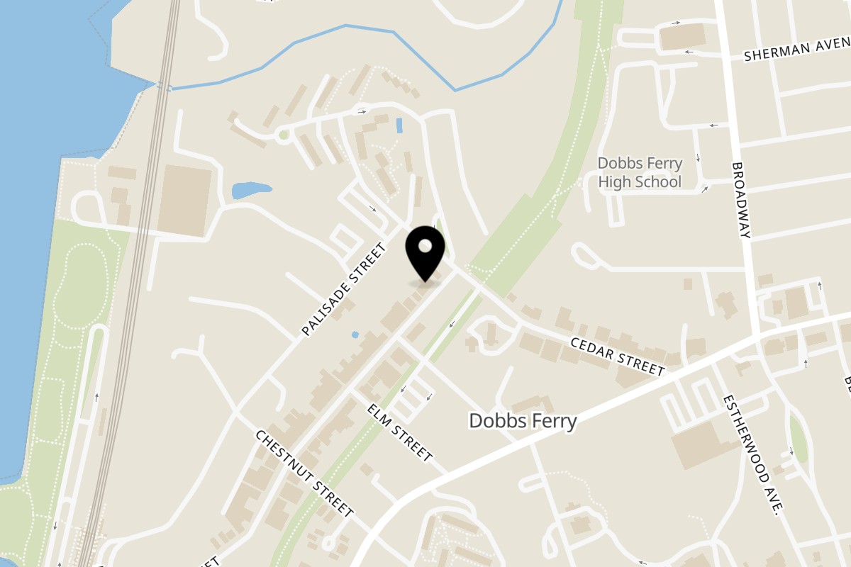 Map showing the location of The Brick Oven Pizza on 147 Main St in Dobbs Ferry